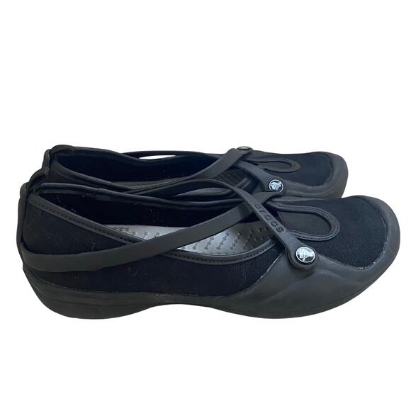 Crocs Celeste Mary Janes Womens Size 8 Black Ballet Flats Canvas Work Shoes - Picture 1 of 6